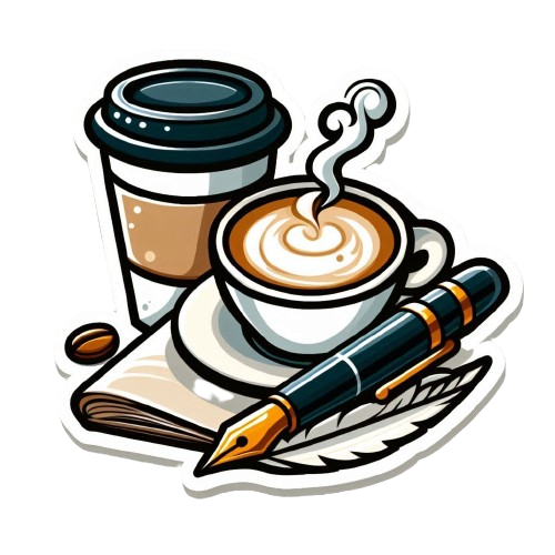 Coffee Feather Fountain Pen Sticker – Vinyl, 5cm x 5cm